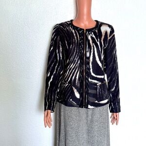 T Tahari Modern Abstract Zebra Tiger Stripe Linen Jacket Blazer